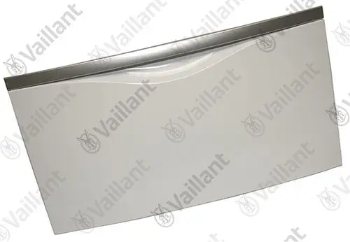 Vaillant Deckel in Weiß mit glänzendem Metallgriff, passend für bestimmte Modelle. Zeigt eine glatte Oberfläche und ist für die Montage konzipiert.